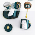 Gift mug ceramic couple mugs gift set porcelain mugs with lid ,spoon and heart shape tray